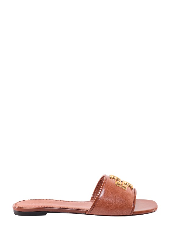 TORY BURCH BROWN SLIDER SANDALS WITH ICONIC DETAIL,23a7f169-f2bd-86f3-38cf-a95fa65c5a7a