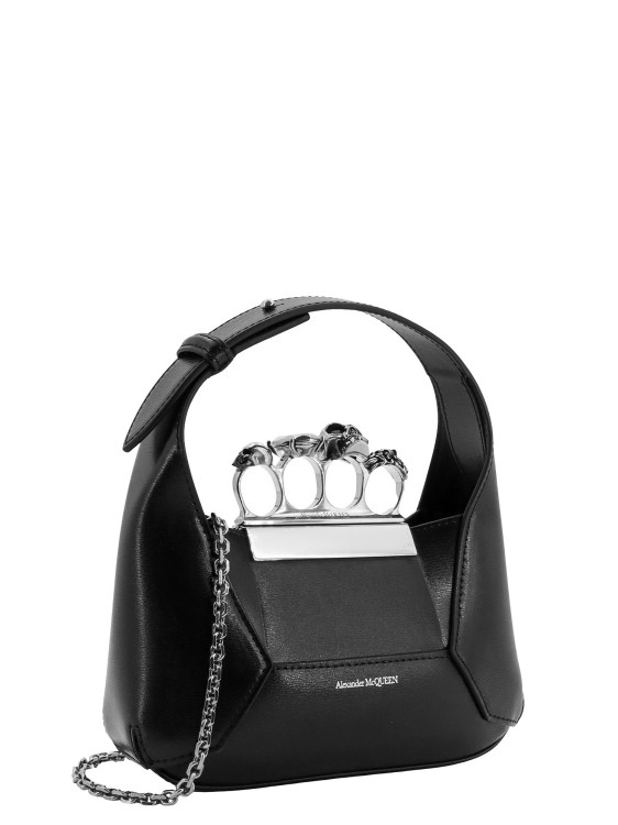 Shop Alexander Mcqueen Leather Handbag With Metal Rings And Swarovski In Black