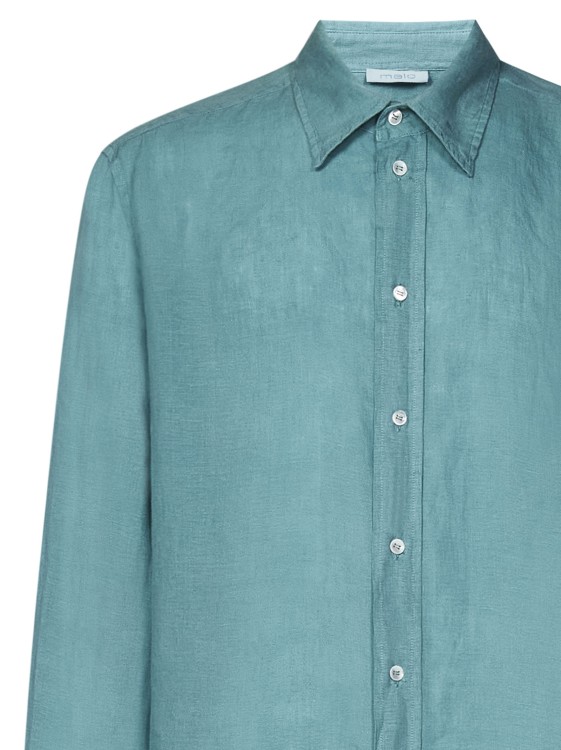 Shop Malo Turquoise Linen Shirt In Blue