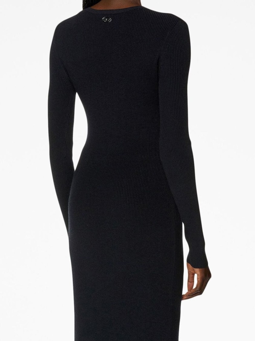 Diesel Cut Out-detail Ribbed Midi Dress In Black