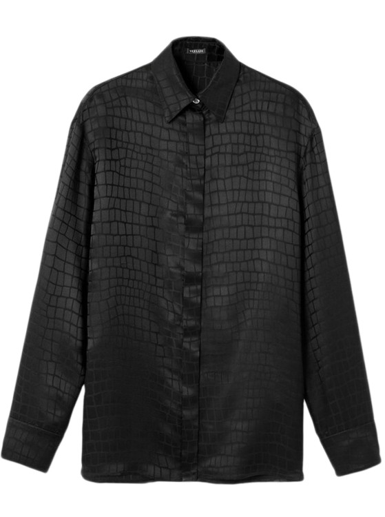 Versace Croc-devore Silk Blend Shirt In Black