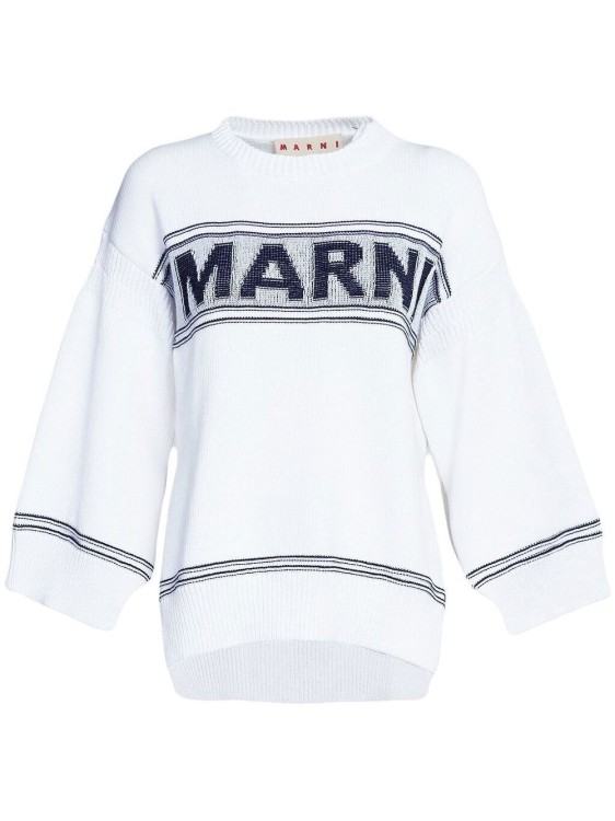 Marni Logo Jacquard Cotton Knit Sweater In White