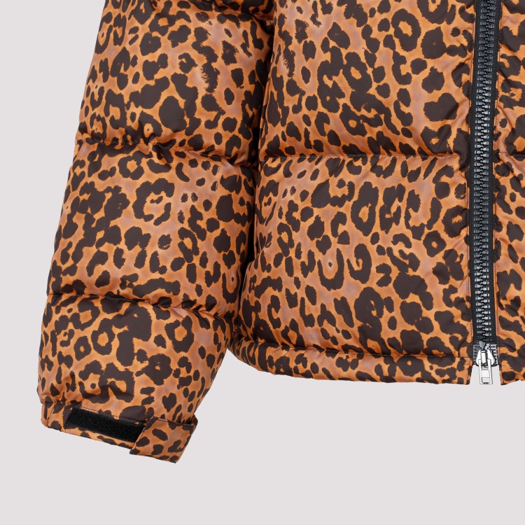 Shop Vetements Leopard Logo Puffer Jacket In Brown