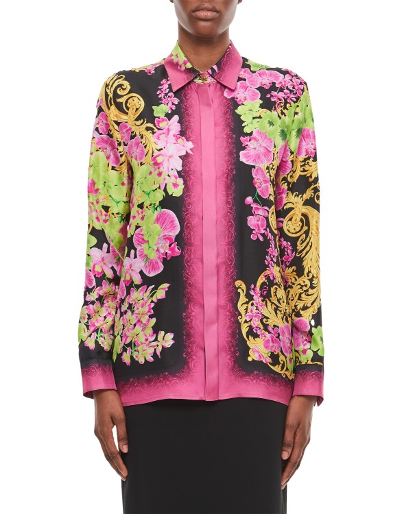 Versace Graphic-print Silk Shirt In Multicolour