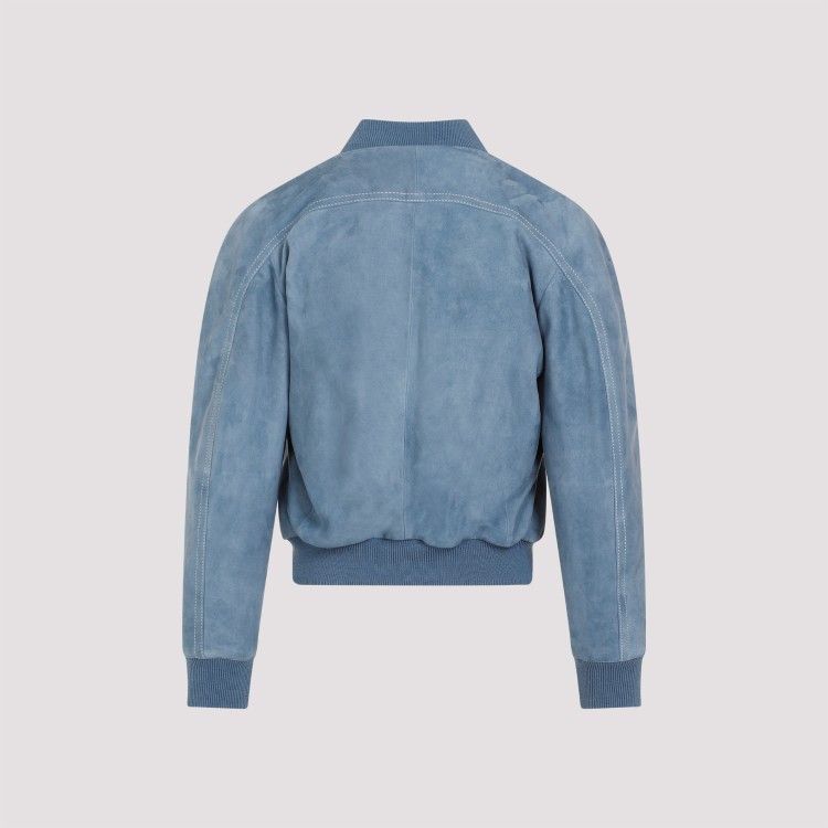 Chloé Blue Grizzled Suede Leather Jacket In Blue