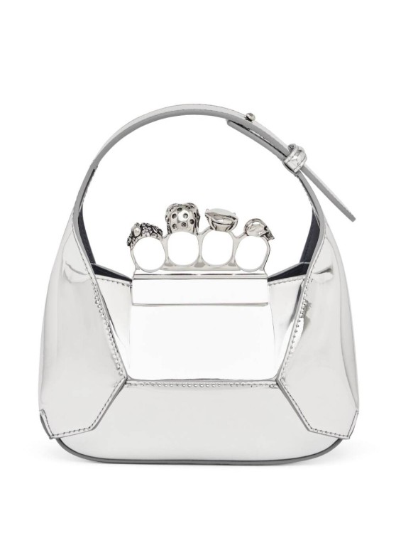 Alexander Mcqueen Mini Jewel Skull Metallic Top-handle Bag In Silver