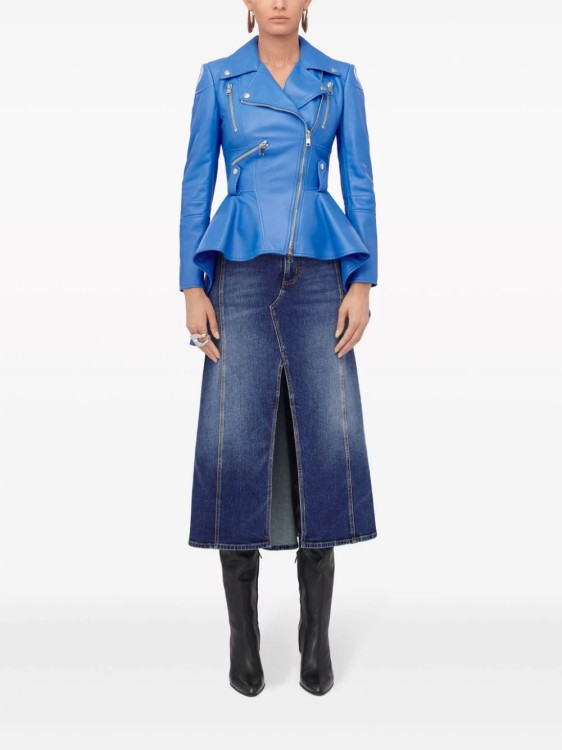 Shop Alexander Mcqueen Blue Kickback Denim Midi Skirt