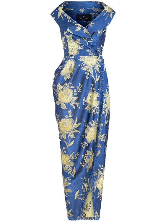 Etro Blue Floral-jacquard Maxi Dress