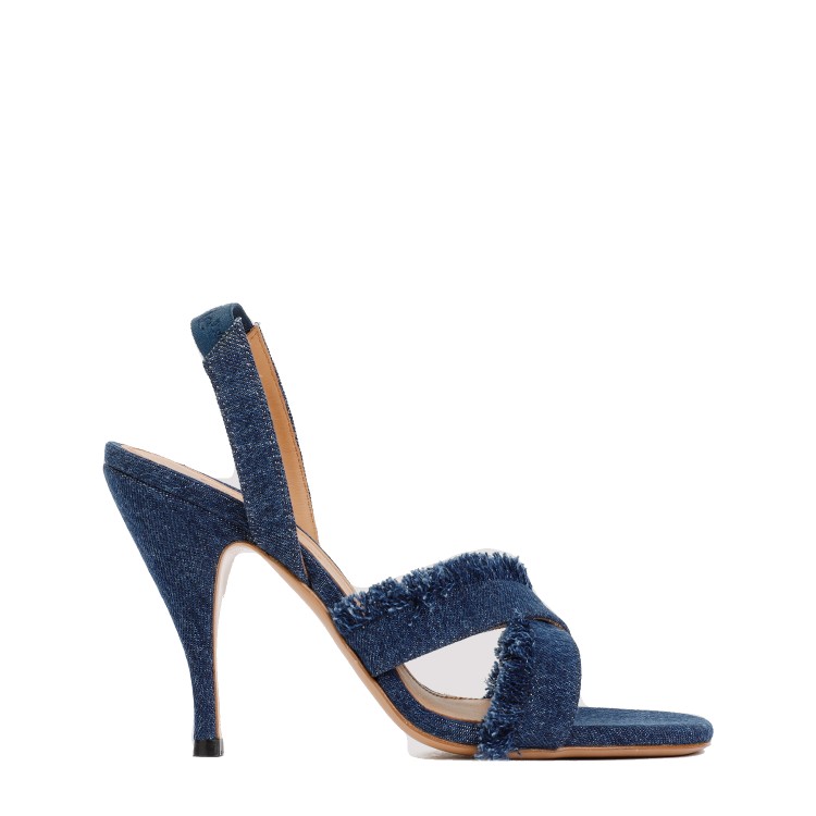 Shop Off-white Blue Cotton Curvy Heel Denim Sandal