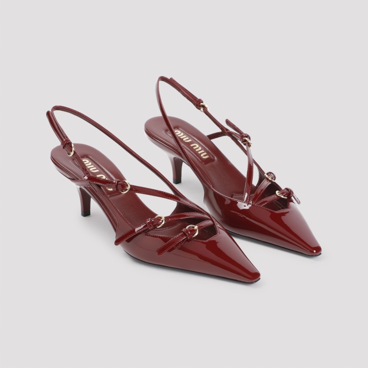 Miu Miu Maroon Slingback Leather Pumps In Red