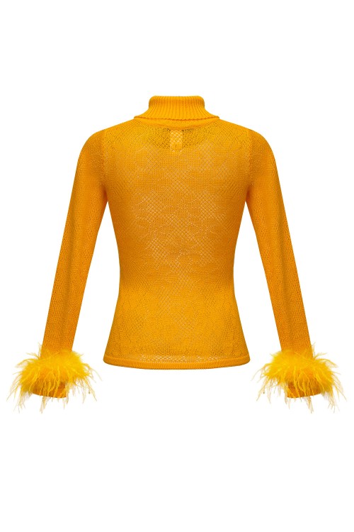 Shop Andreeva Yellow Knit Turtleneck With Handmade Knit Details In Orange