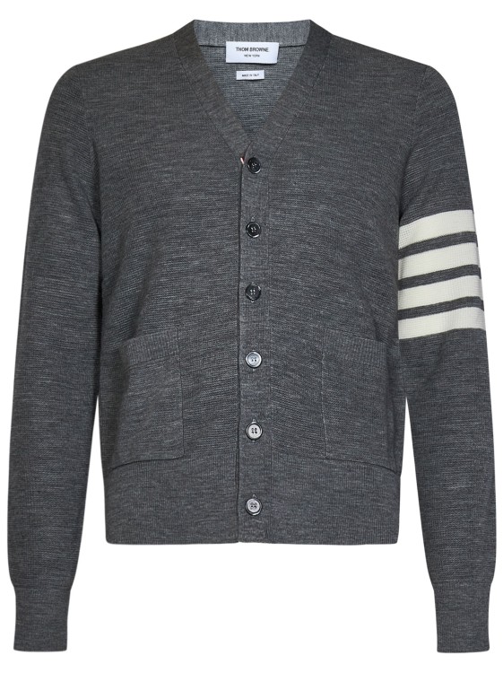 Thom Browne Cashmere Cardigan With Grosgrain Ribbon Trim In Grey