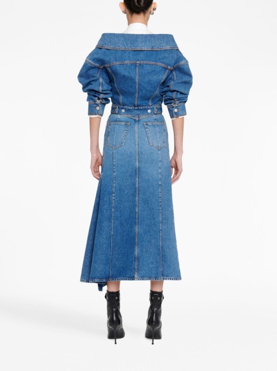 Shop Alexander Mcqueen Slashed Denim Midi Skirt In Blue
