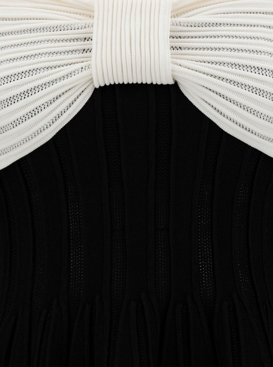 Shop Balmain Mini Black Dress With Off-the-shoulder Bow Neckline In Textured Knit