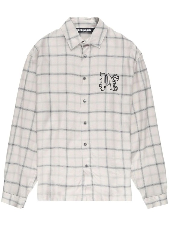 Palm Angels Mens White Black Plaid-pattern Logo-embroidered Woven Shirt