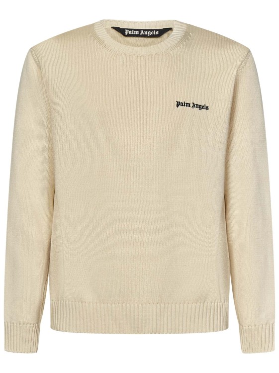 Palm Angels Light Pink Cotton Knit Crewneck Sweater In Yellow