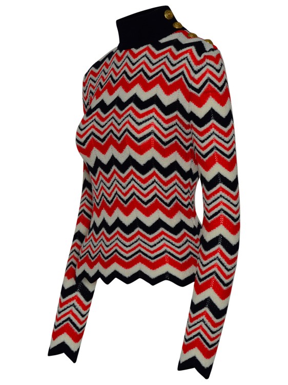 Shop Balmain Turtleneck Sweater In Blue And Red Wool Blend In Black