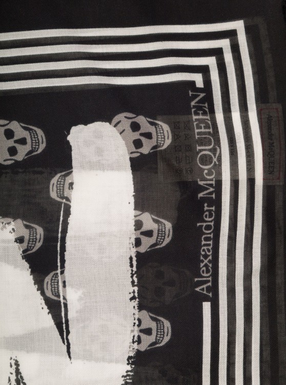 Shop Alexander Mcqueen Black Scarf With All-over Skull Print And Graffiti Logo In Modal