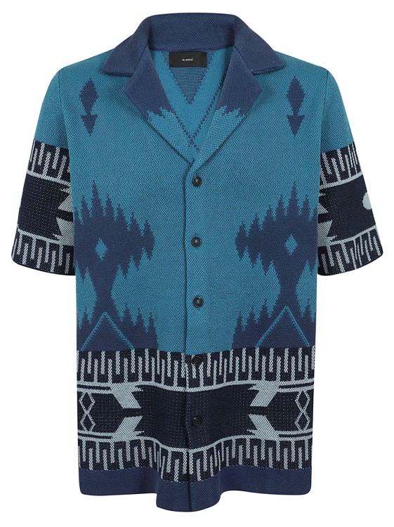 Shop Alanui Double Jacquard Knit Cotton Shirt In Blue
