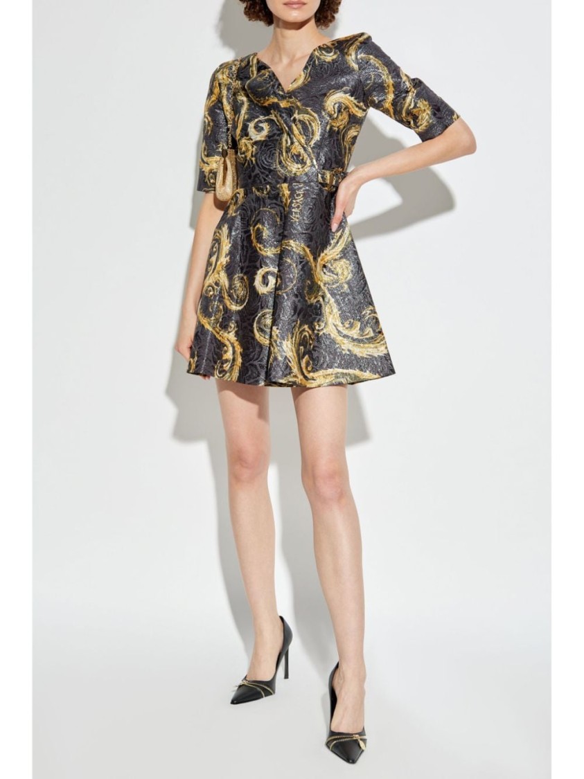 Versace Jeans Couture Barocco-print Mini Dress In Black