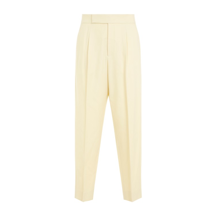 Shop Fear Of God Single Pleat Tapered Cream Wool Trousers In Yellow