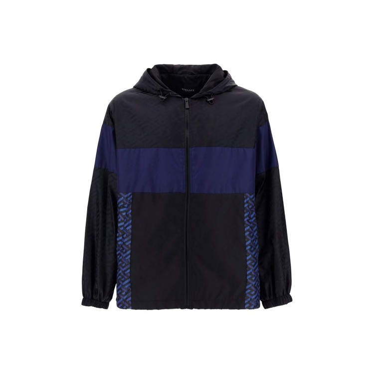 Shop Versace Hooded Windbreaker Jacket In Blue