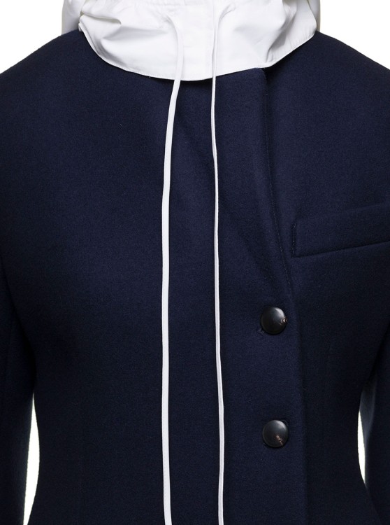 Shop Ferragamo Long Blue Coat With Contrasting Detachable Hood In Wool