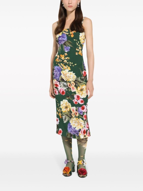Shop Dolce & Gabbana Square Neck Midi Dress In Multicolor