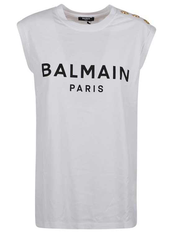 Balmain Sleeveless Cotton T-shirt In Gray