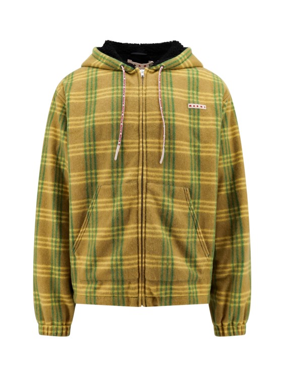 Shop Marni Madras Coat With Hood And Logo Label In Yellow