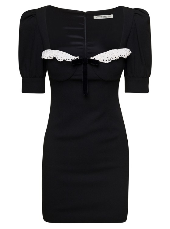 Shop Alessandra Rich Black Mini Dress With Lace Detail On The Front In Wool
