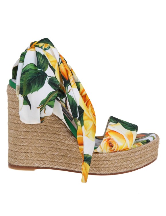 Shop Dolce & Gabbana Lolita Sandals With Yellow Rose Print In Multicolor