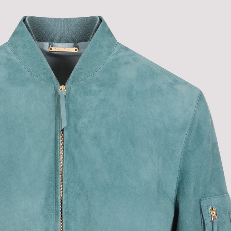 Shop Giorgio Armani Green Lamb Leather Caban Coat In Blue
