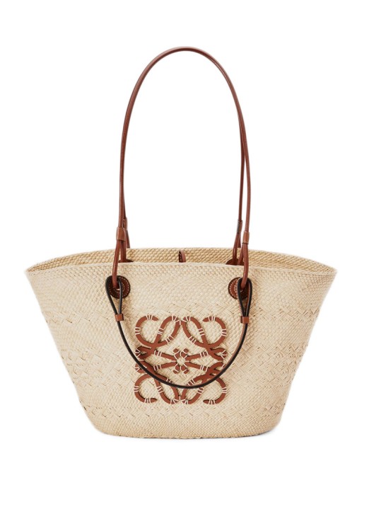 Loewe X Paula's Ibiza Anagram Small Basket Bag In Iraca Palm With Leather Handles In Yellow