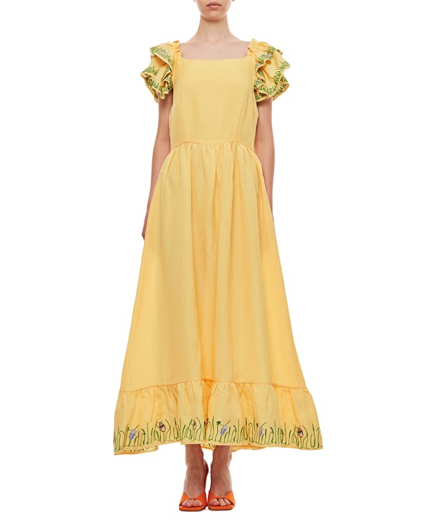 Helmstedt Brise Embroidered Linen Long Dress In Yellow