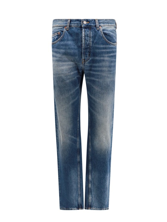 Shop Saint Laurent Biologic Cotton Jeans With Back Logo Patch In Blue
