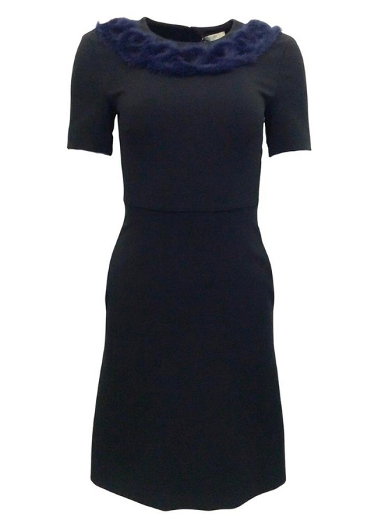 Shop Fendi Knitted Mink Collar Dress In Black
