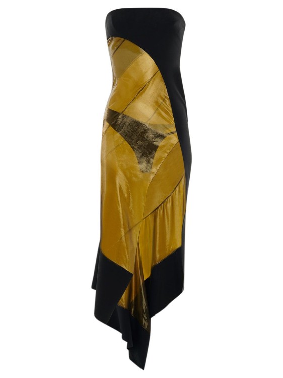 Mugler Sleeveless Asymmetric Silk-blend Midi Dress In Gold