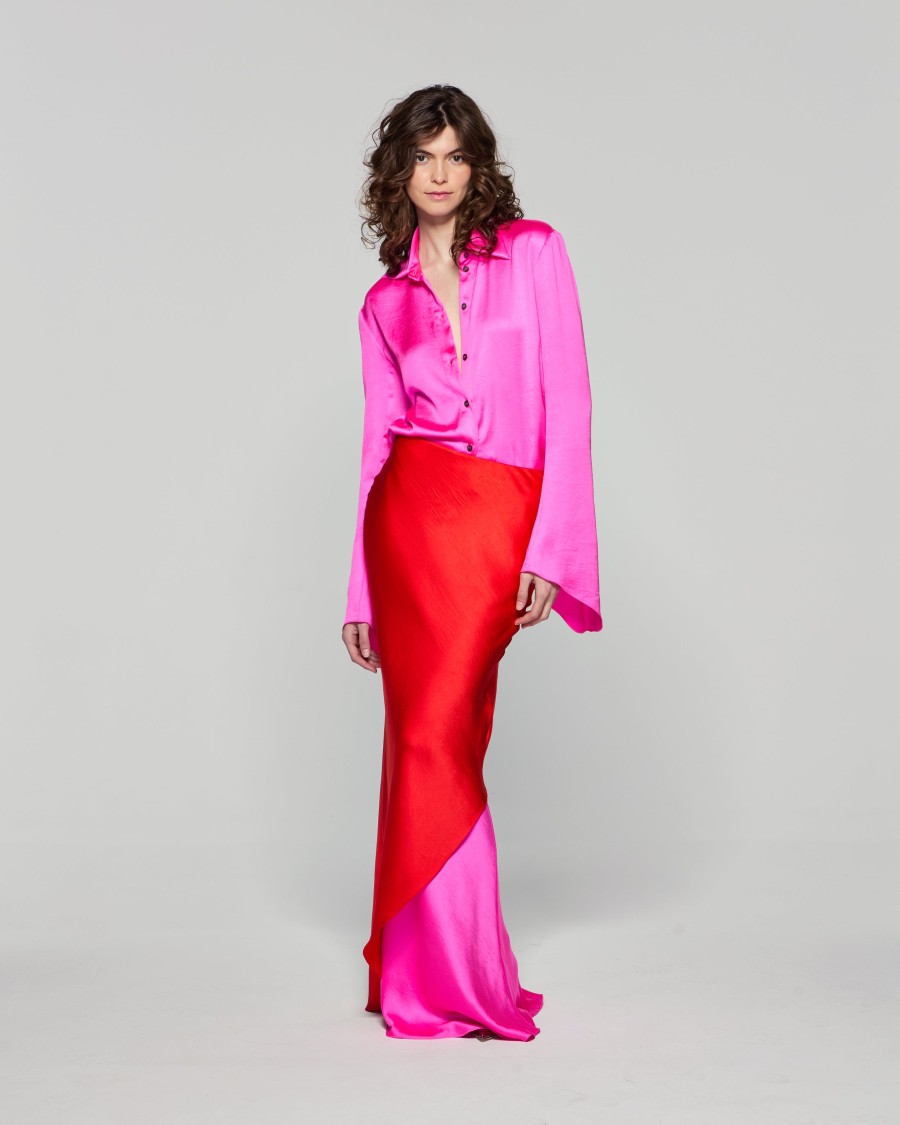 Serena Bute Double Layer Maxi Skirt In Red