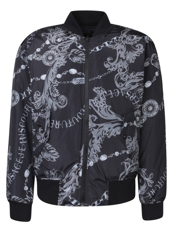 VERSACE JEANS COUTURE BLACK REVERSIBLE JACKET WITH ALL-OVER BAROQUE PRINT