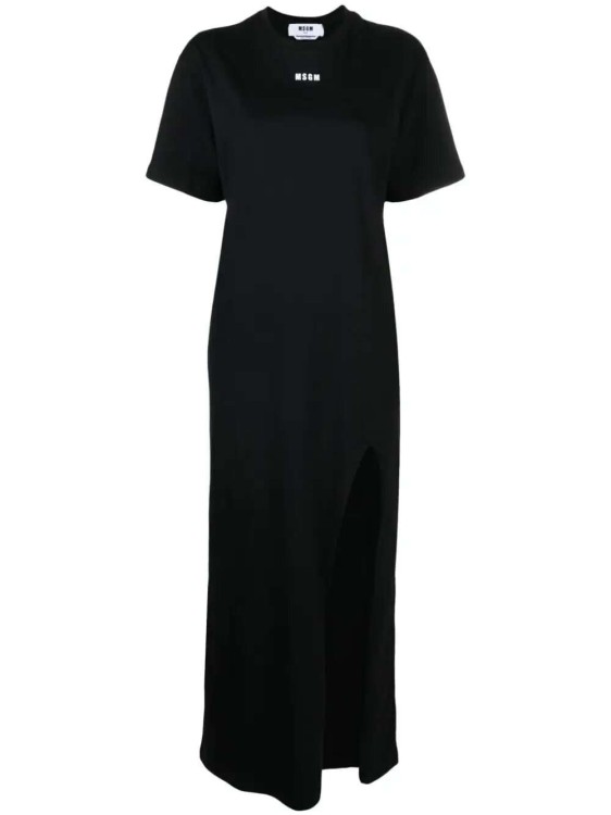 Shop Msgm Logo-print Cotton T-shirt Dress In Black