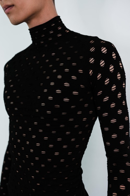 Shop Maisie Wilen Perforated Turtleneck In Black