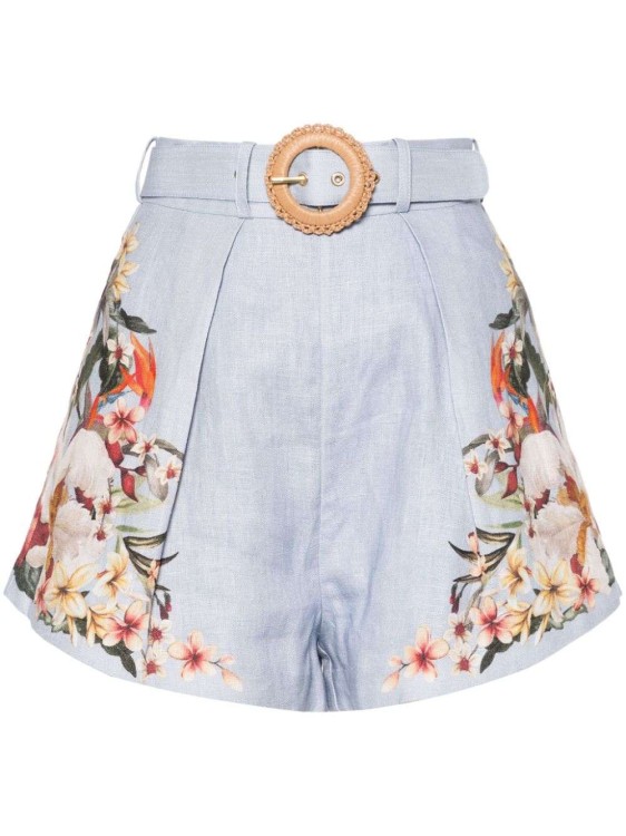 Shop Zimmermann Lexi Floral-print Linen Shorts In Blue