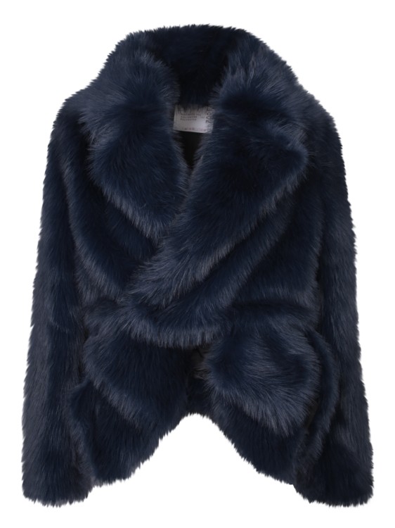 Shop Sacai Blue Faux Fur Coat In Black