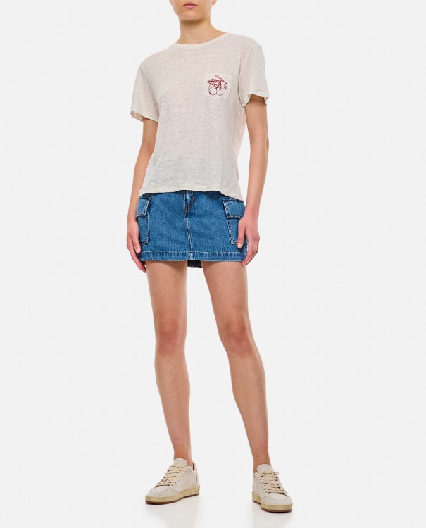 Shop Golden Goose Linen T-shirt With Embroidered Pocket In White