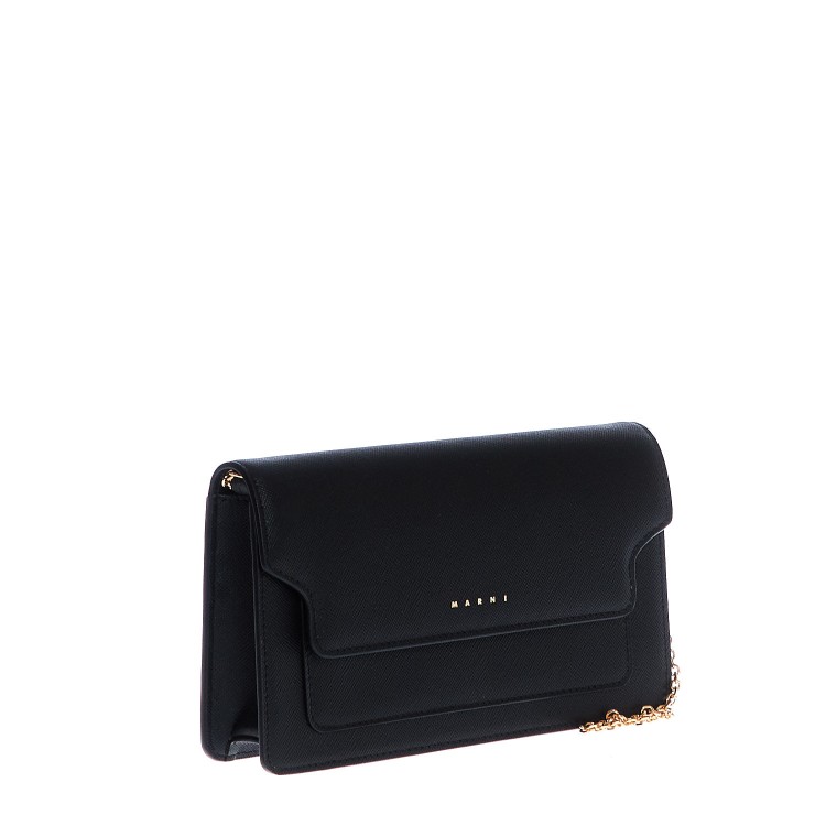 Shop Marni Leather Chain Wallet With Logo In Black