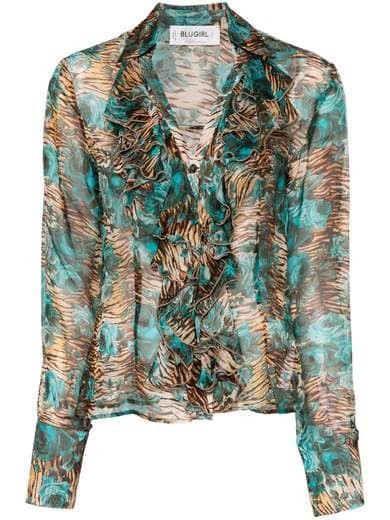 Shop Blugirl Beige Patterned Shirts With Roses In Multicolor