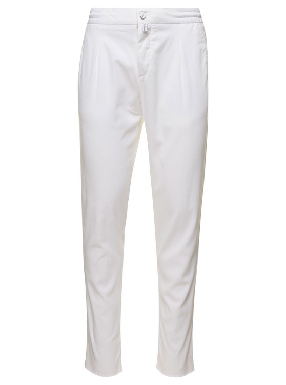 Kiton White Slim Trousers With Elasticated Waistband In Stretch Lyocell