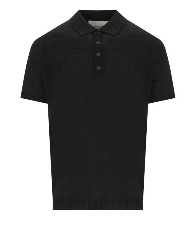 Shop Amaranto Black Linen Poloshirt