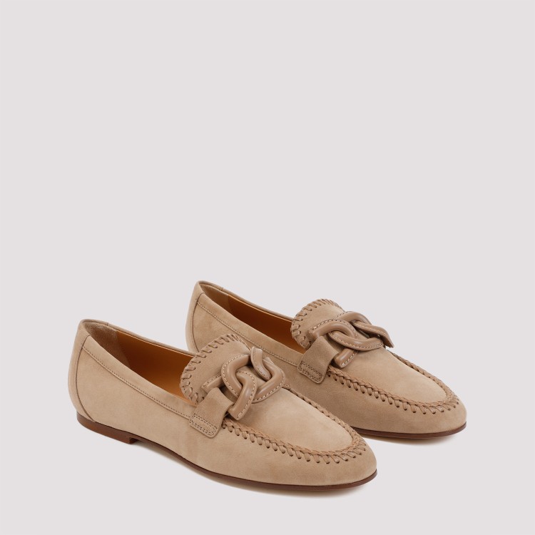 Shop Tod's Beige Suede Leather Loafers In Brown